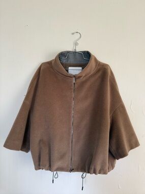 Fabiana Filippi 100% Merino Wool Cropped Jacket Funnel Neck Bomber Taupe Italy L